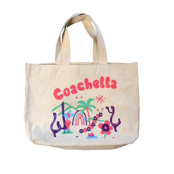 Coachella Canvas Beige Tote Bag 100% Cotton Bayside Heavyweight - Picture 1 of 12